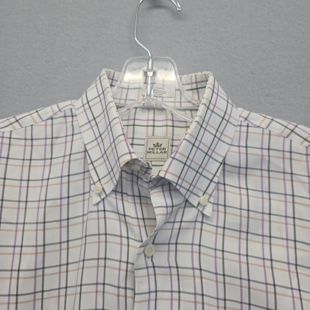 Peter Millar Shirt Men MED Multicolor Checkered Button Down Long Sleeve Cotton